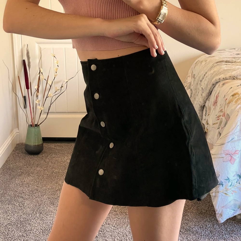 Brandy Melville Black Suede Button Skirt